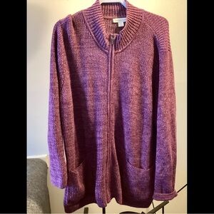 3X Coldwater Creek Purple Heavy Cotton Ribbed Zip Front Cardigan Sweater Warm